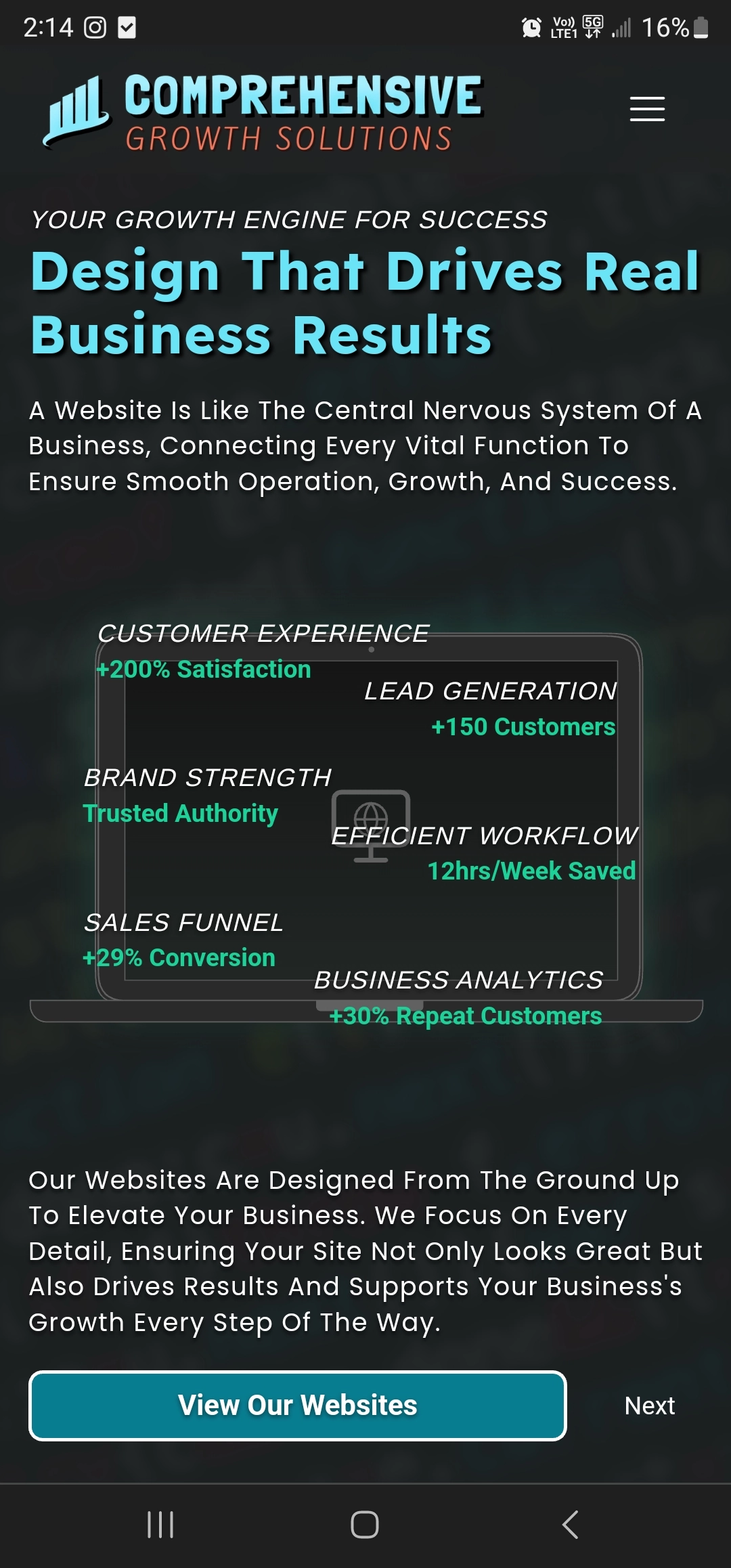 Example of good full page horizontal scrolling on mobile